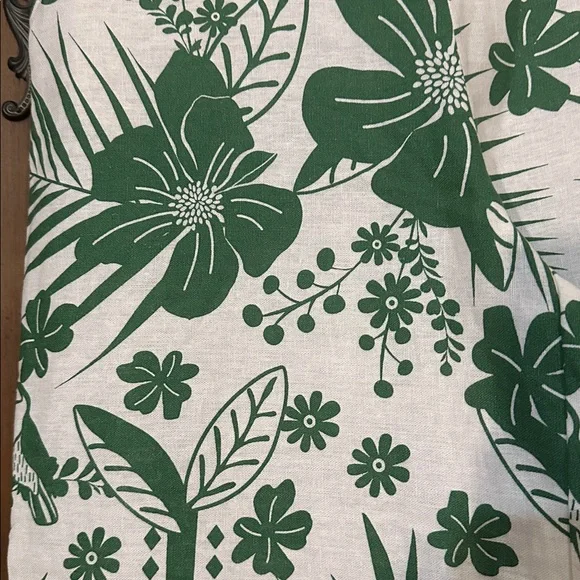 NEW Linen Blend Macaw Elegance Green Cream Leafy Tropical Print Wide Leg Pants S - Picture 14 of 17